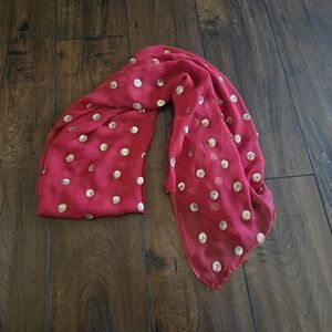 Embroidered Red Cotton Chiffon Women's Rectangle Scarf